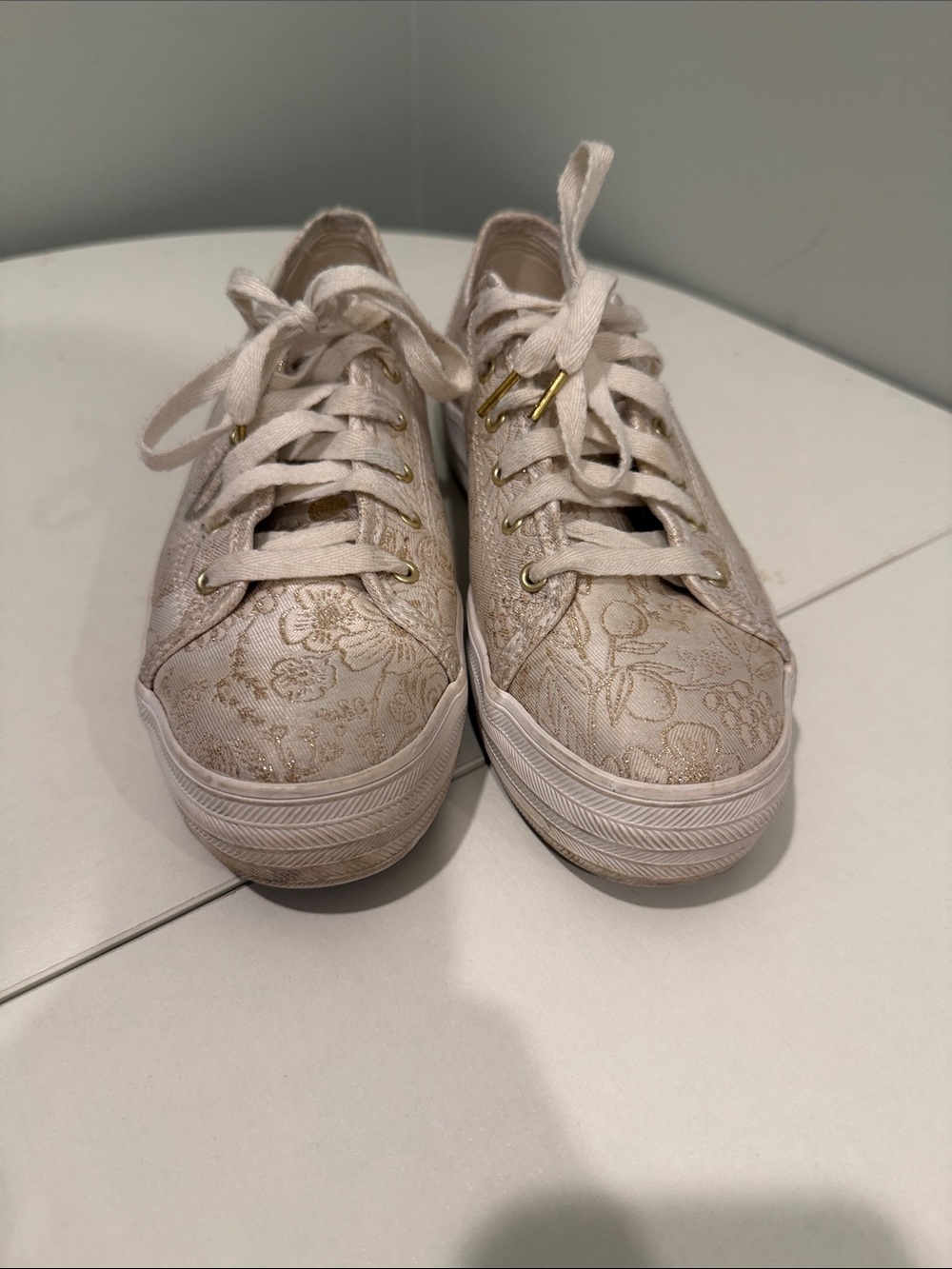 Keds Cream Floral Lace Low-Top Sneakers